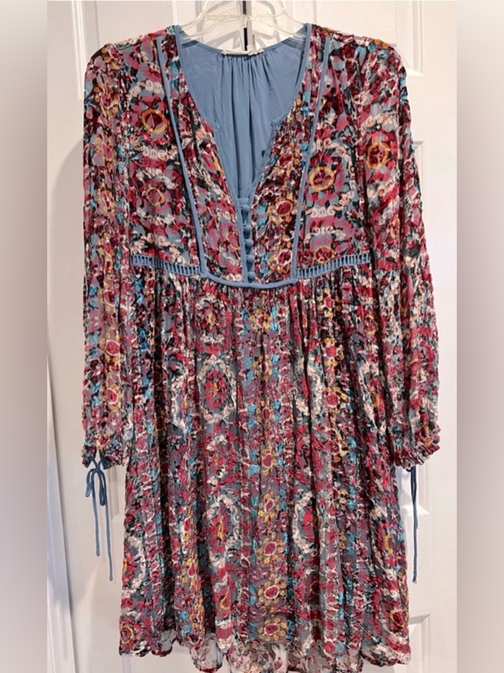 Anthropologie Floreat Abia Long-Sleeve Floral bohemian velvet peasant Dress - Picture 3 of 8